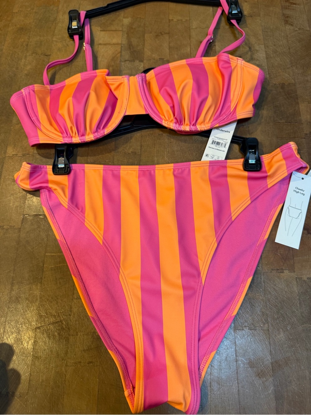 Striped Orange & Pink Time and Tru Bikini Set Women Swim Sz L 12/14 2 Piece